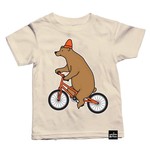 Whistle & Flute WHISTLE AND FLUTE - Shortsleeve sand coloured t-shirt with bear on bicycle print  'Bicycle Bear'