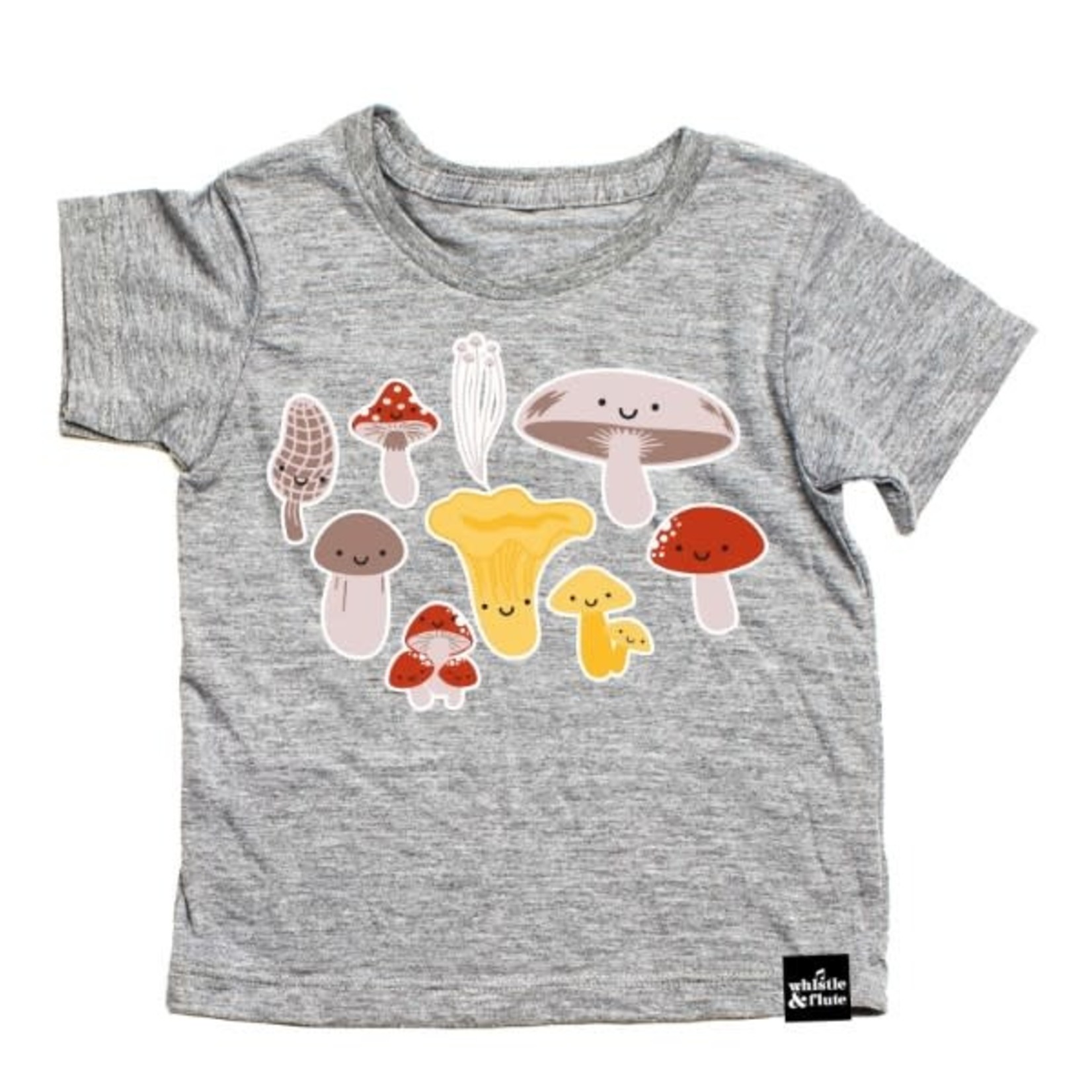 Whistle & Flute WHISTLE AND FLUTE - T-shirt à manches courtes gris pâle avec imprimé de champignons 'Kawaii - Mushrooms'