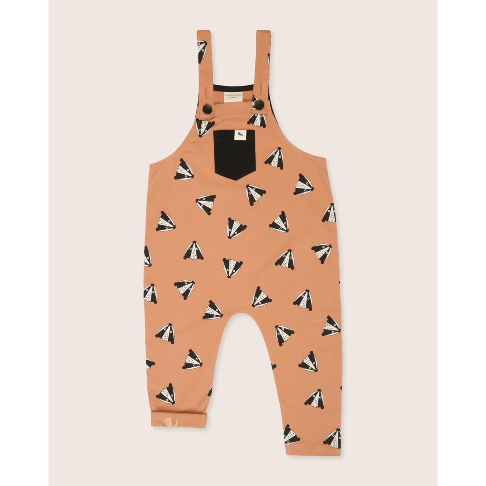 Turtledove London TURTLEDOVE - Pastel Papaya Overalls with 'Badger Head' Print