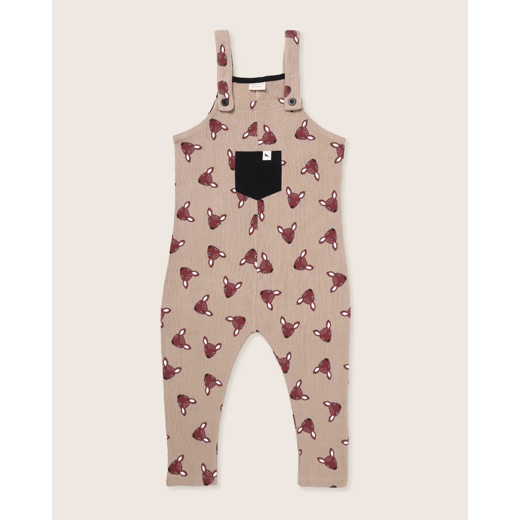 Turtledove London TURTLEDOVE - Sand Waffle Overalls with 'Fawn Head' Print