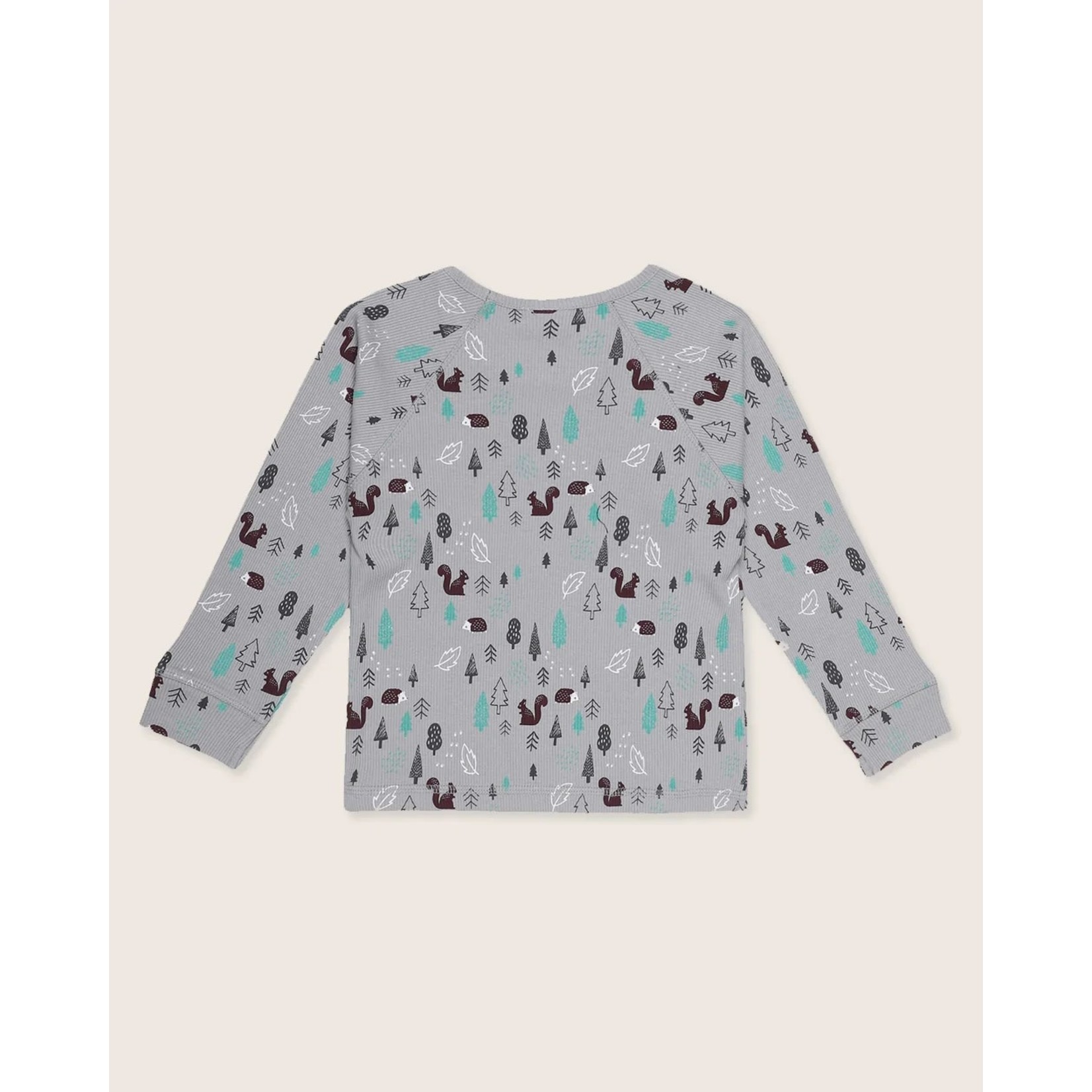 TURTLEDOVE - Grey Rib Long Sleeve T-Shirt with Woodland Print 'Hibernate'