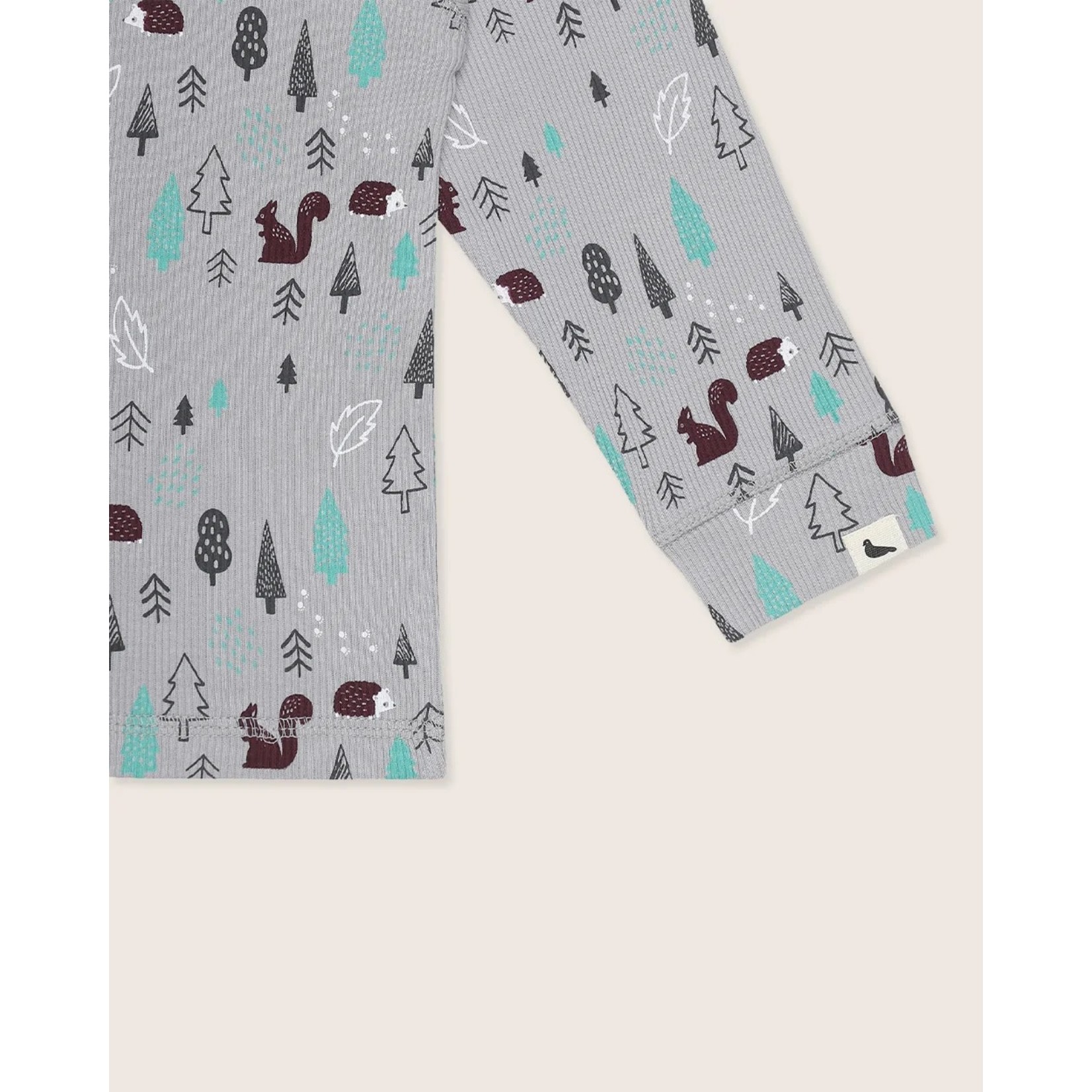 TURTLEDOVE - Grey Rib Long Sleeve T-Shirt with Woodland Print 'Hibernate'