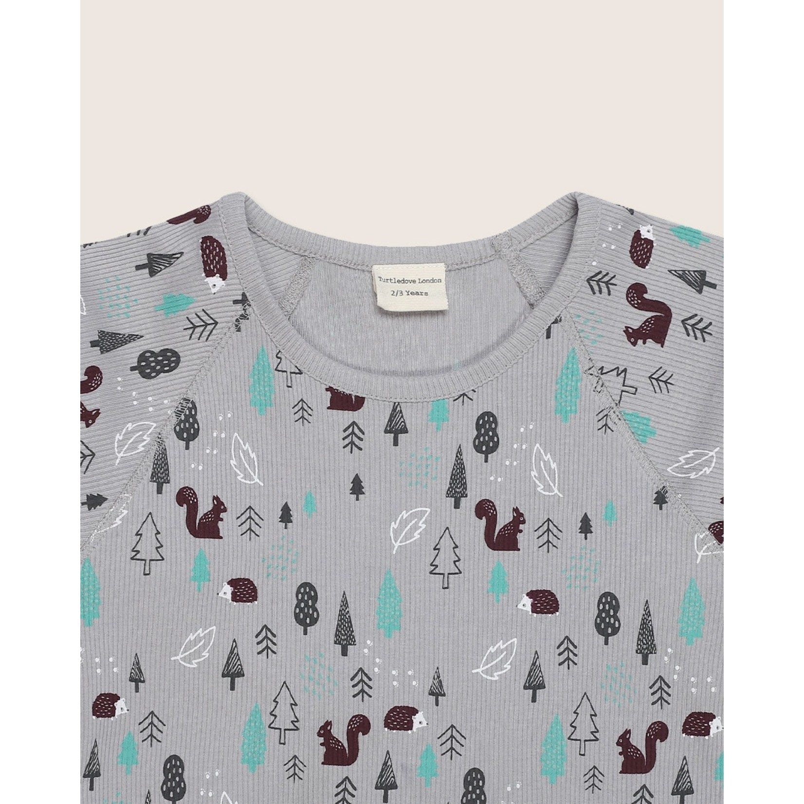 TURTLEDOVE - Grey Rib Long Sleeve T-Shirt with Woodland Print 'Hibernate'