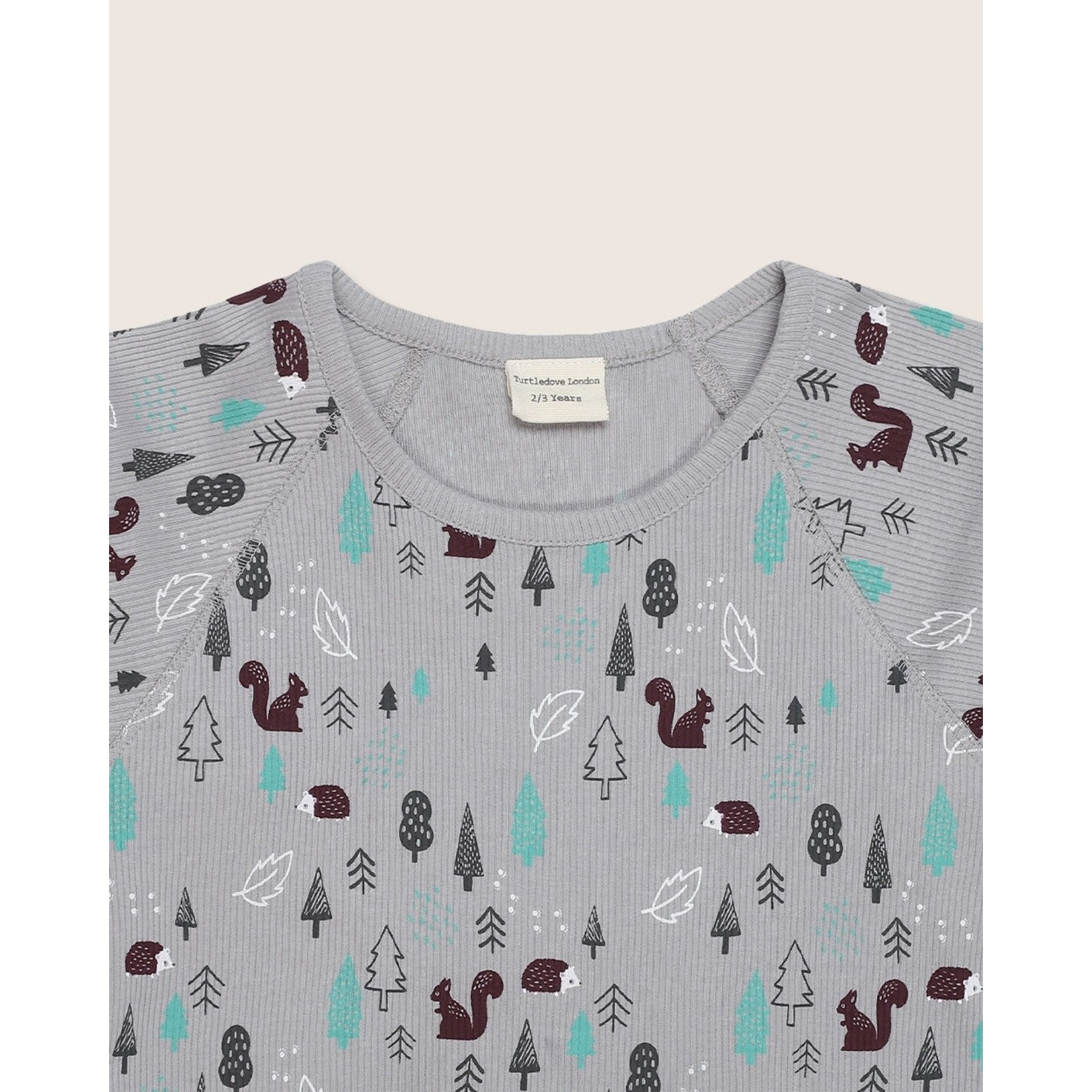 Turtledove London TURTLEDOVE - Grey Rib Long Sleeve T-Shirt with Woodland Print 'Hibernate'