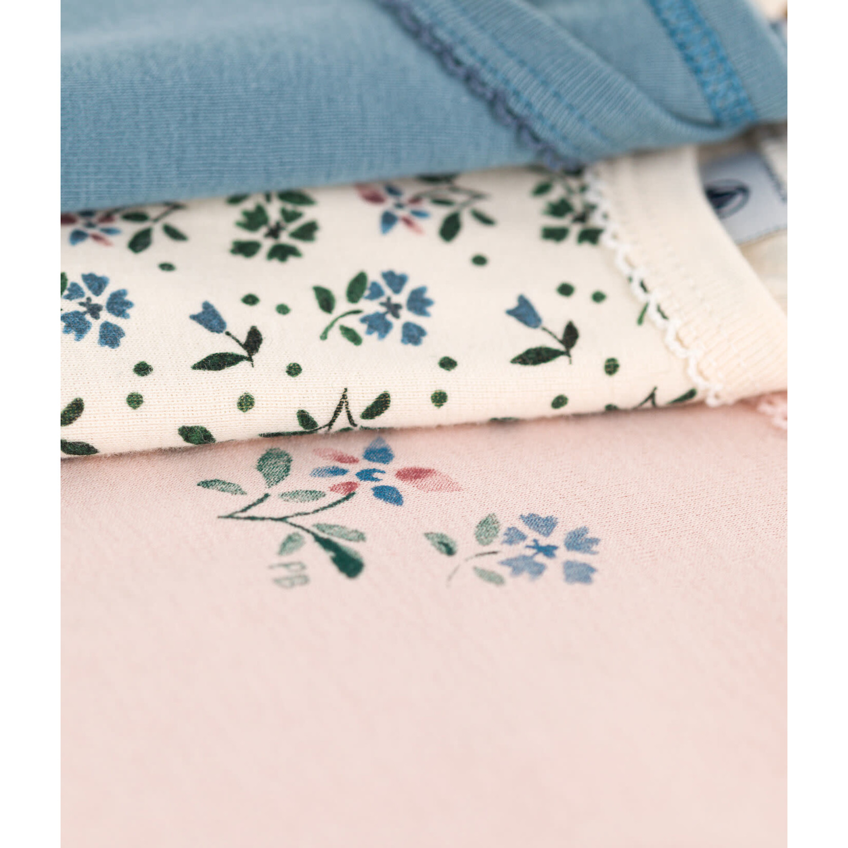 Petit Bateau PETIT BATEAU - 3-pack of long-sleeve onesies with round collar and flower print