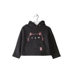 Losan LOSAN - Black Hoodie with Ears and Pink Cat Appliqué