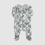 Coccoli COCCOLI -  Sage green Footed pyjama with zipper and flower print