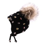 Nanö NANÔ - Black Floral Microfleece Winter Hat with Pompom