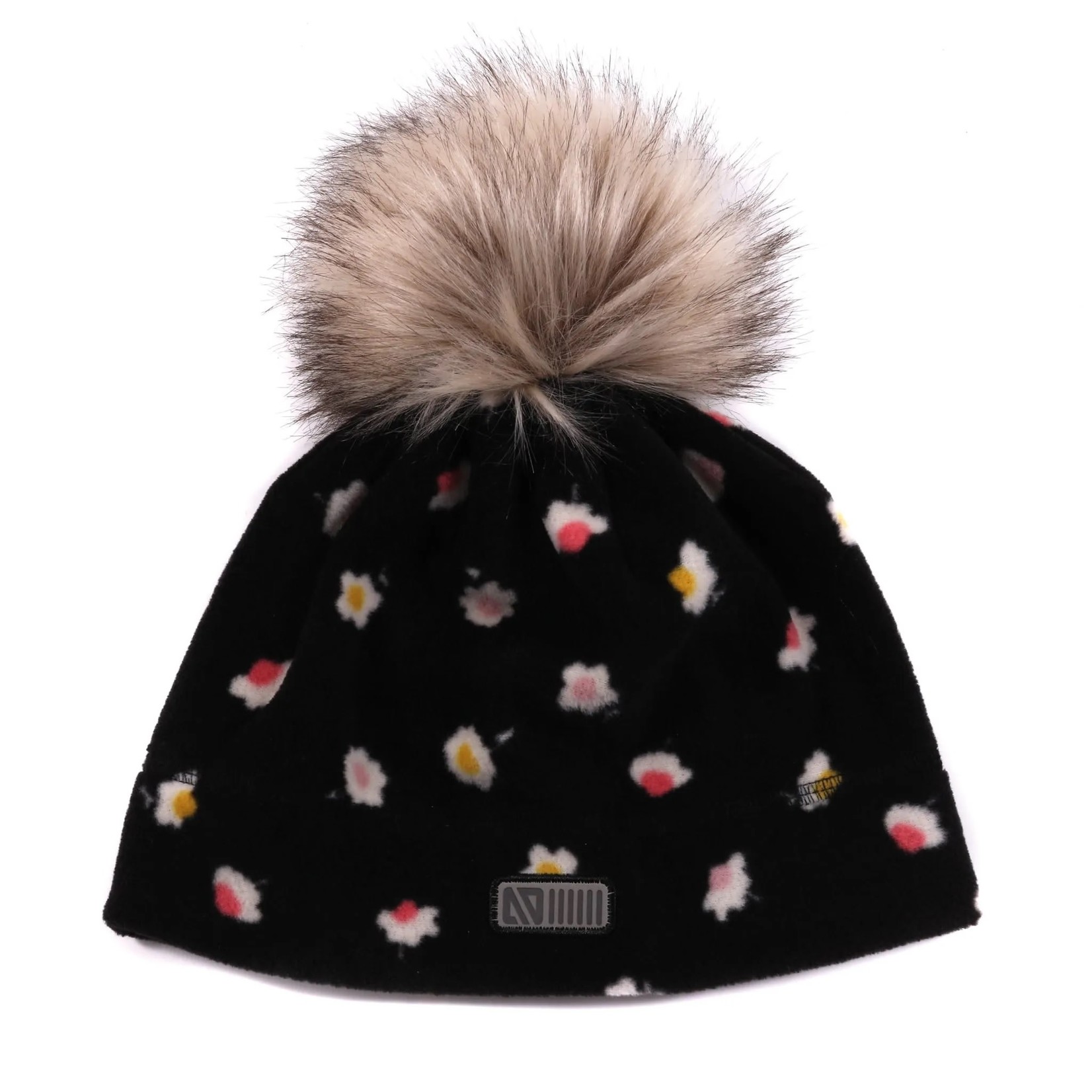 Nanö NANÔ - Black Floral Microfleece Winter Hat with Pompom