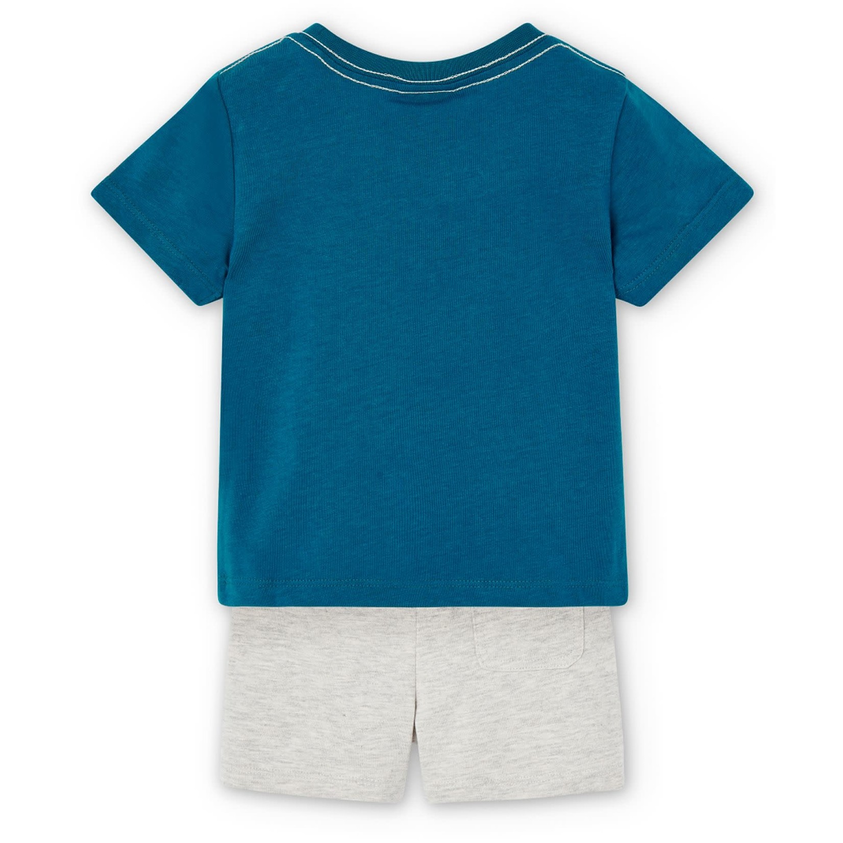 Boboli BOBOLI - Ensemble short gris beige et t-shirt turquoise avec imprimé d'animaux d'Australie