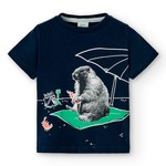 Boboli BOBOLI - T-shirt bleu marin avec imprimé d'une marmotte à la plage