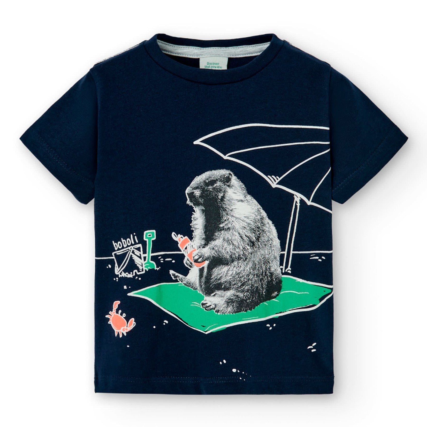 Boboli BOBOLI - Navy blue T-shirt with a groundhog on the beach print