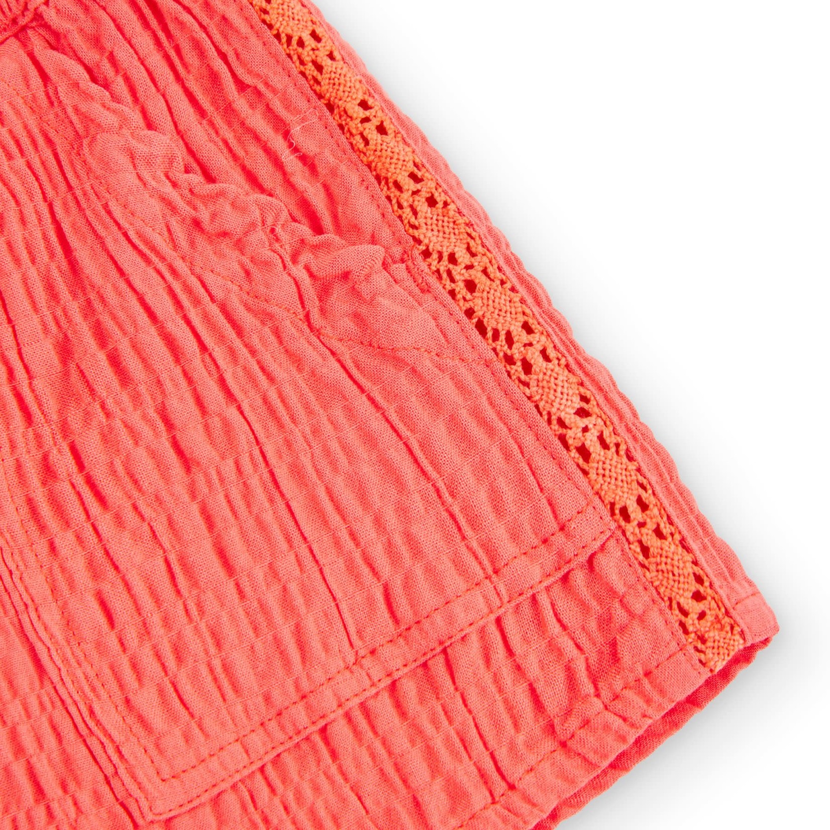 Boboli BOBOLI - Bright coral shorts with wooden buttons at front and embroidery on sides