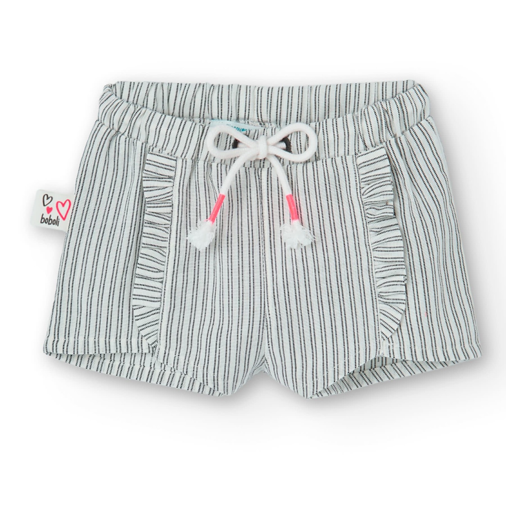 Boboli BOBOLI - Light white popeline shorts with fine charcoal fine and bright coral accents