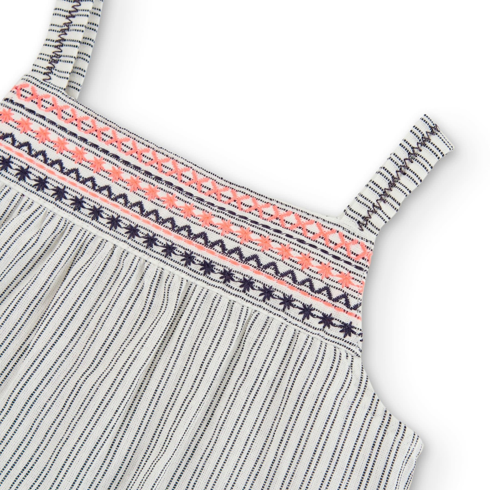 Boboli BOBOLI - Light white popelin sleeveless top with fine vertical charcoal stripes and embroidery