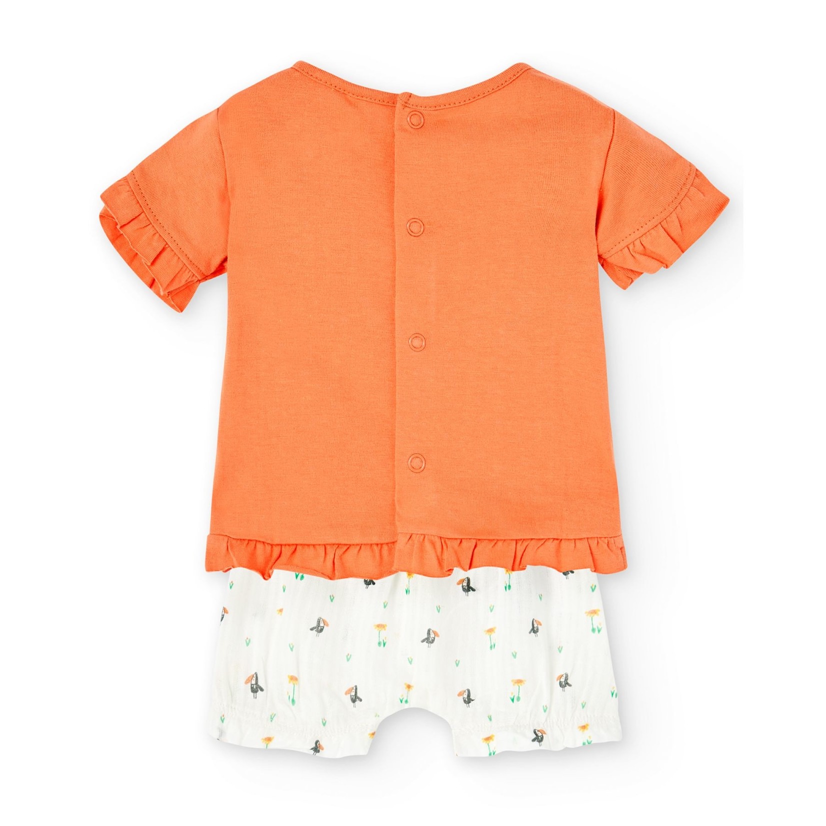 Boboli BOBOLI - Two-piece Set - Orange T-Shirt and White Shorts with Toucans Pattern