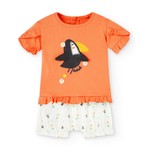 Boboli BOBOLI - Ensemble t-shirt orange et short blanc à motif toucans