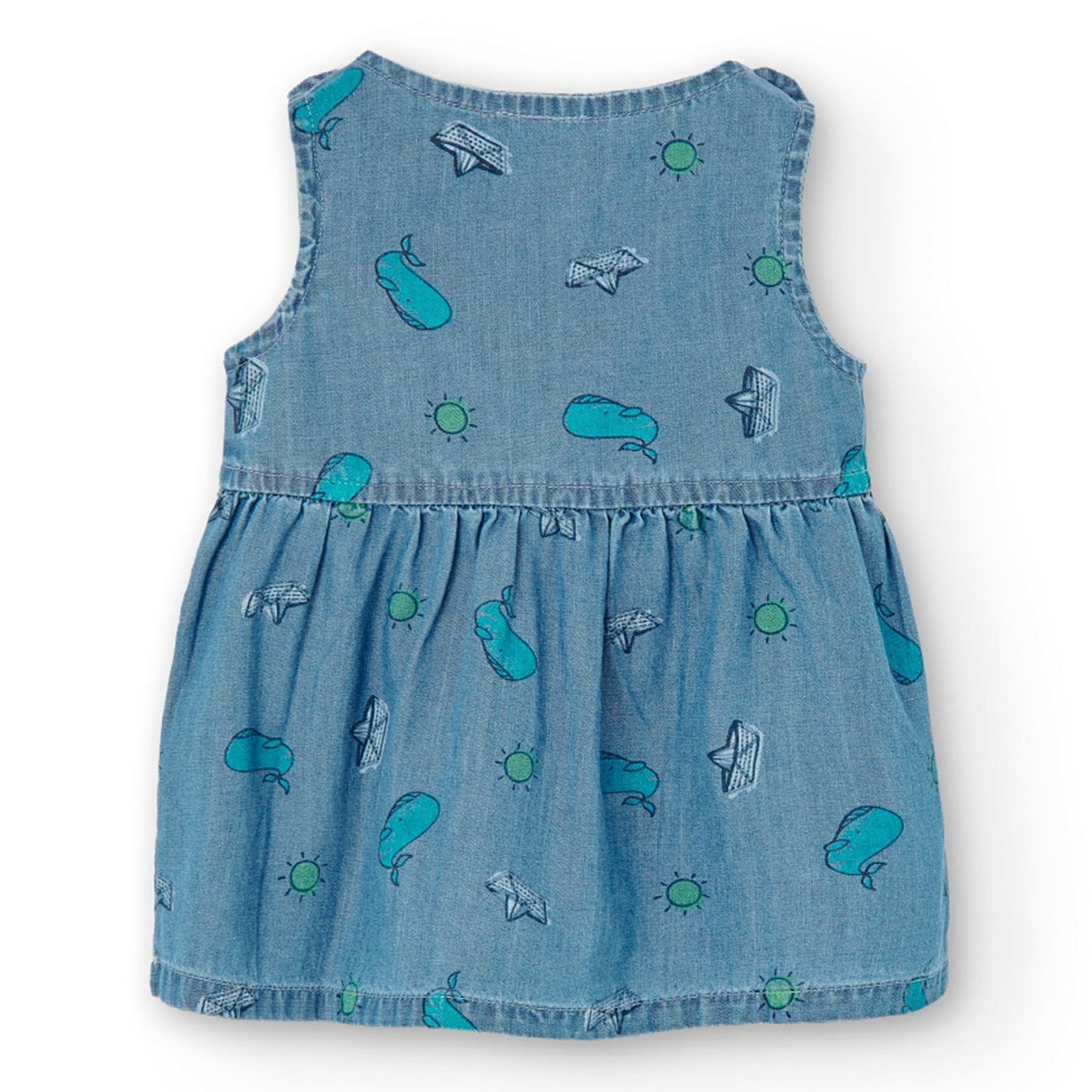 Boboli BOBOLI - Two-piece Set - Dress and Bloomers in Soft Denim with Whale and Paper Boat Print