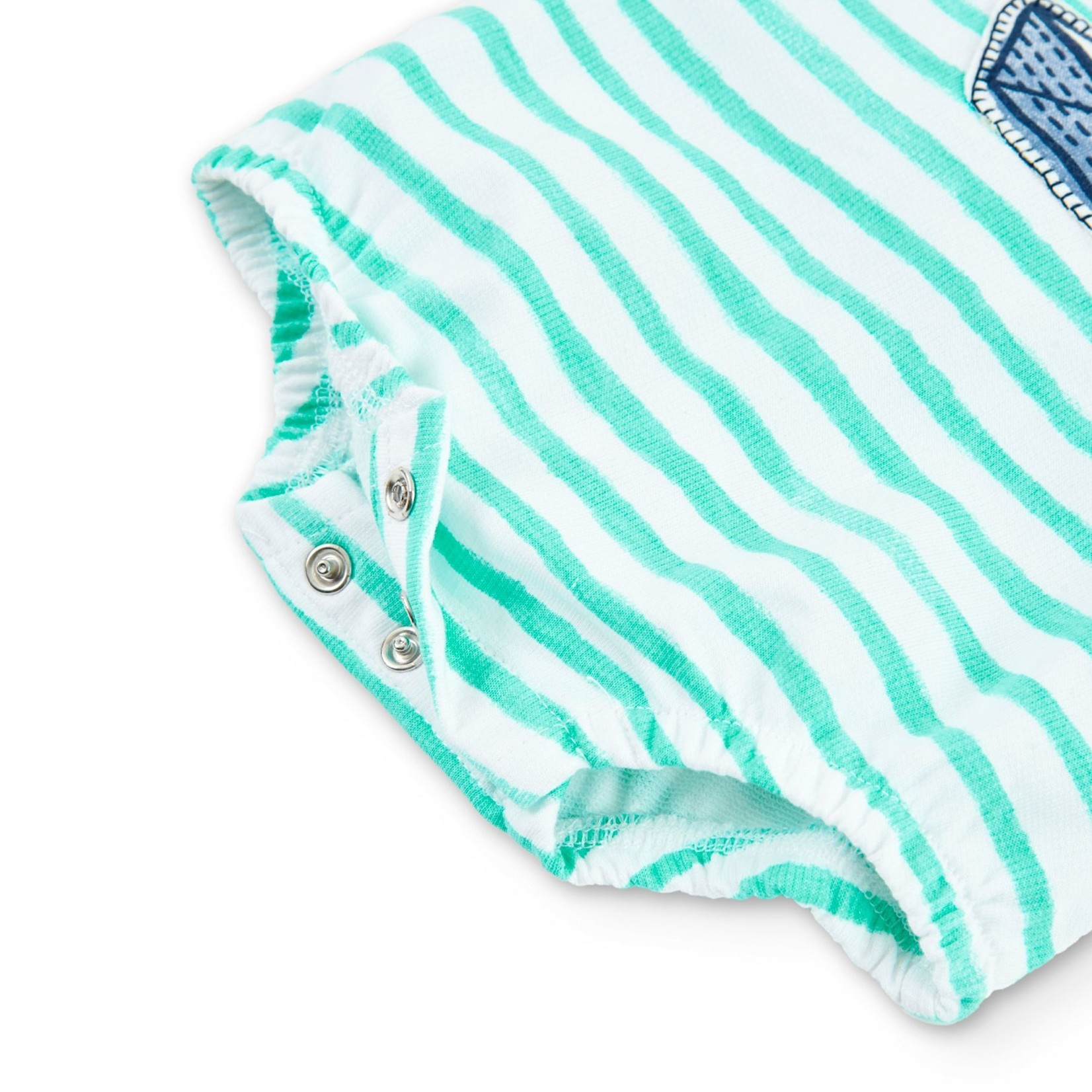 Boboli BOBOLI - Blue and White Striped Romper with Paper Boat Appliqué 'Sailor's moments'