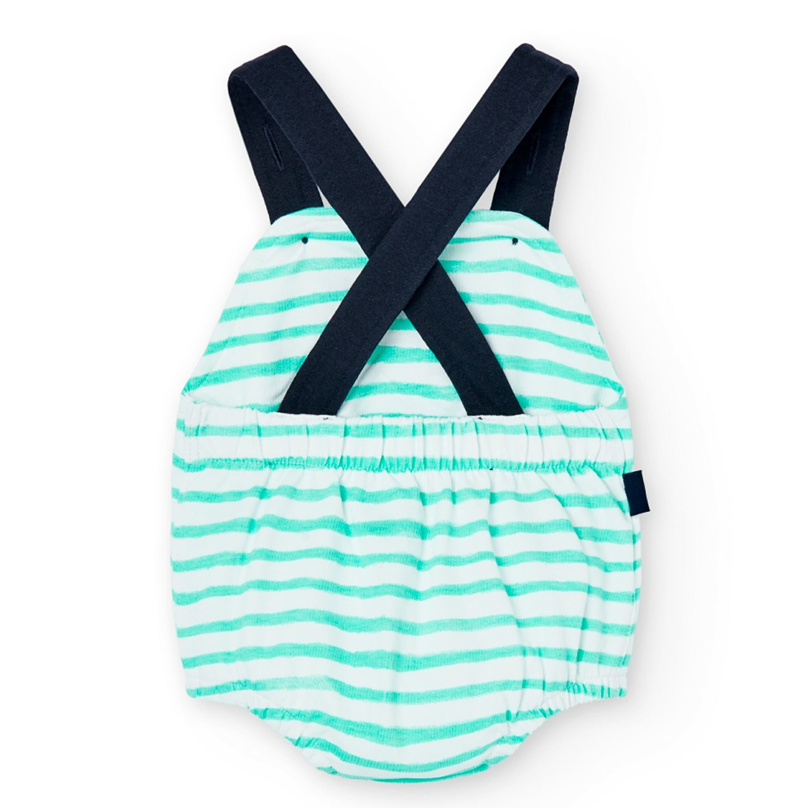 Boboli BOBOLI - Blue and White Striped Romper with Paper Boat Appliqué 'Sailor's moments'