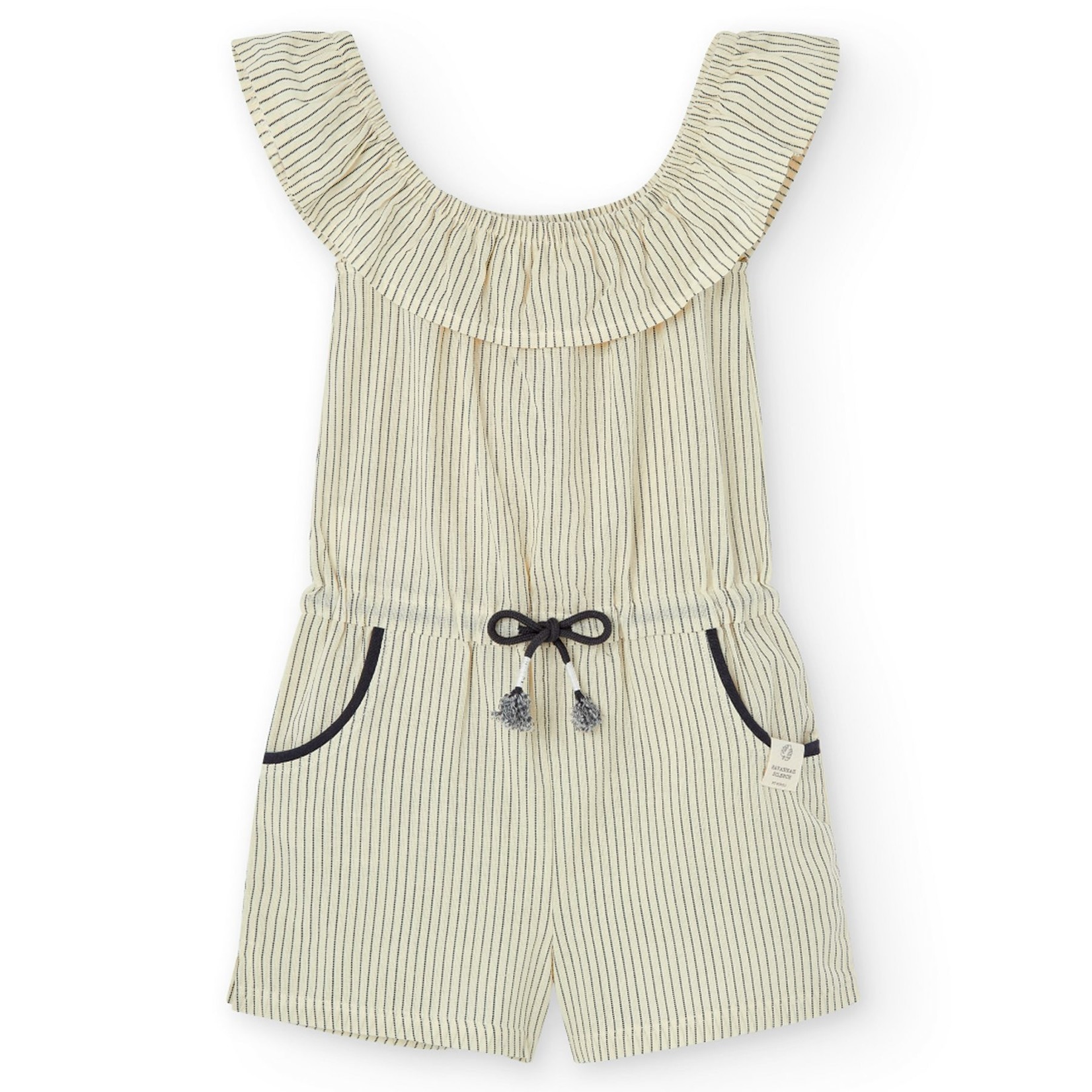 Boboli BOBOLI - Sleeveless Playsuit in Ecru Poplin with Vertical Stripes