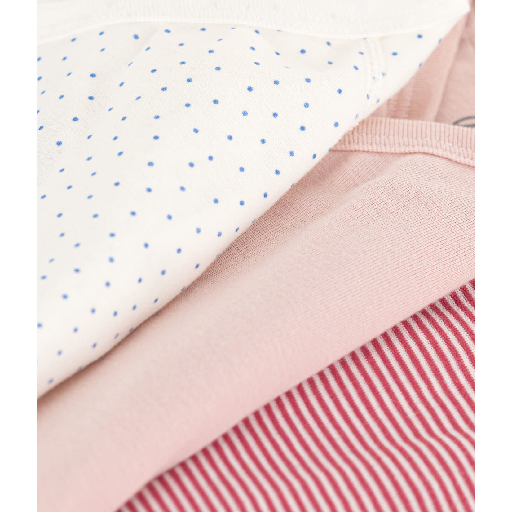 Petit Bateau PETIT BATEAU - Set of 3 Short Sleeve Wrapover Bodysuits 'Stripe/Pink/Blue Dots'