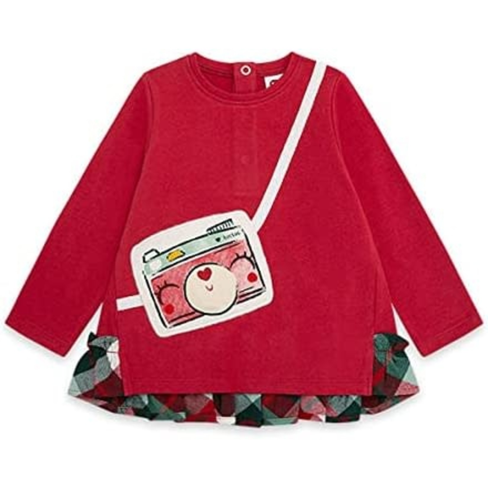 TucTuc TUC TUC - Longsleeve red t-shirt with plaid frills - size 6 years