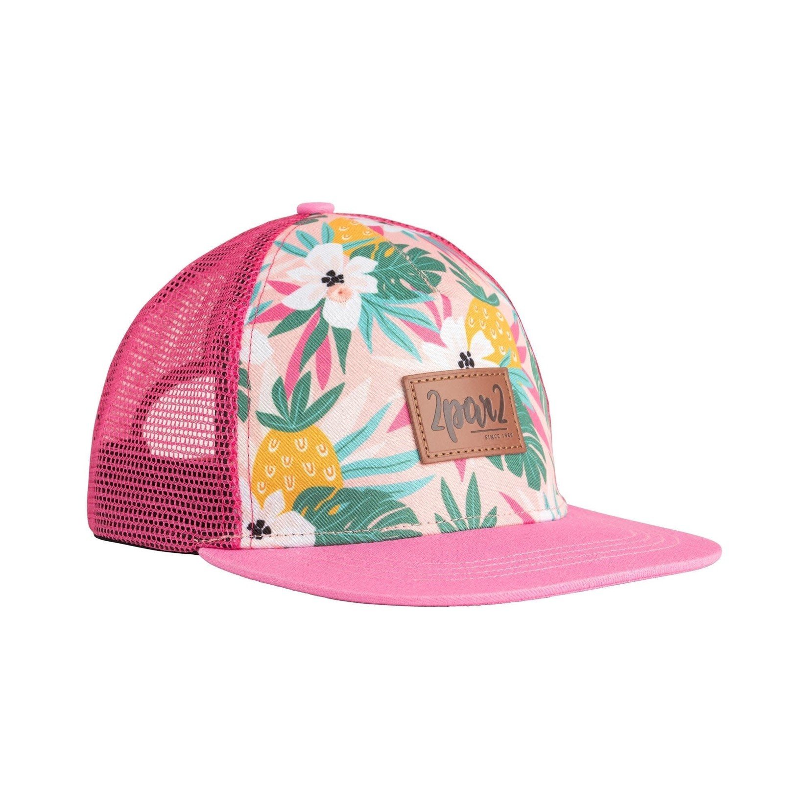 Deux par Deux DEUX PAR DEUX - Tropical Flowers Print Pink Cap with Mesh Back