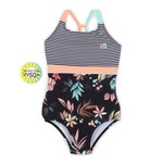 Nanö NANÖ - One-piece Swimsuit with Black and White Stripes and Tropical Print
