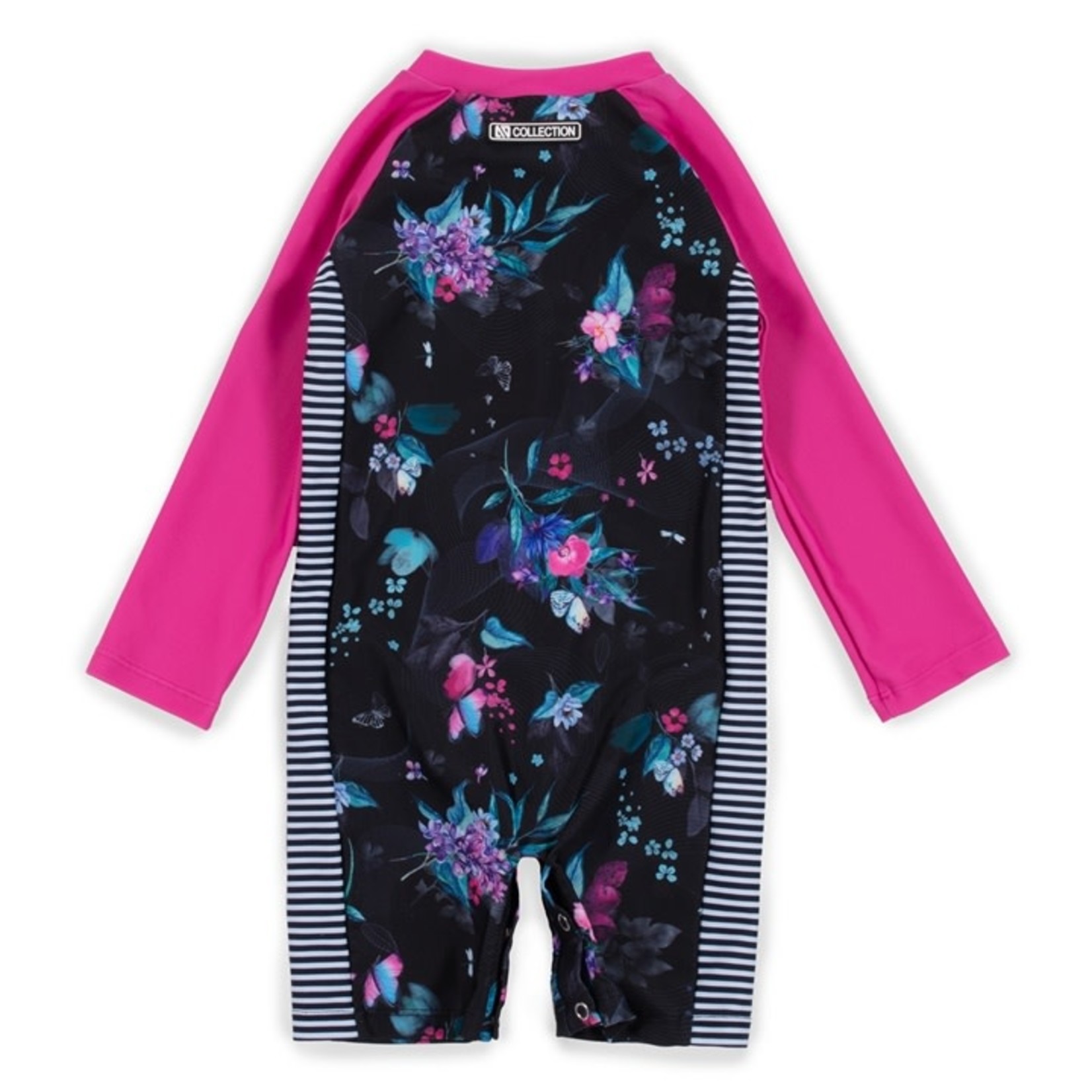 Nanö NANÖ - One-piece Black Rashguard Swimsuit with Long Pink Sleeves and Flower Print