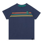 Deux par Deux DEUX PAR DEUX -  Navy Blue Jersey T-shirt with dinosaur and stripes graphic