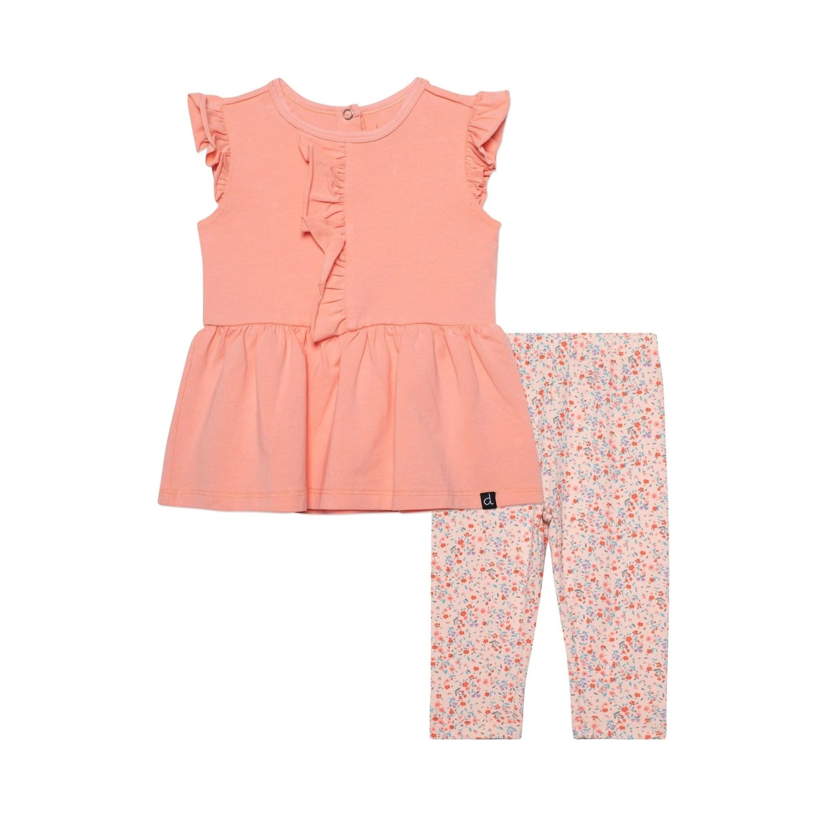 Deux par Deux DEUX PAR DEUX - Printed Tunic & Leggings Set Peach & Pink Little Flowers