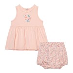 Deux par Deux DEUX PAR DEUX - Organic Cotton Printed Top & Short Set Pink Little Flowers