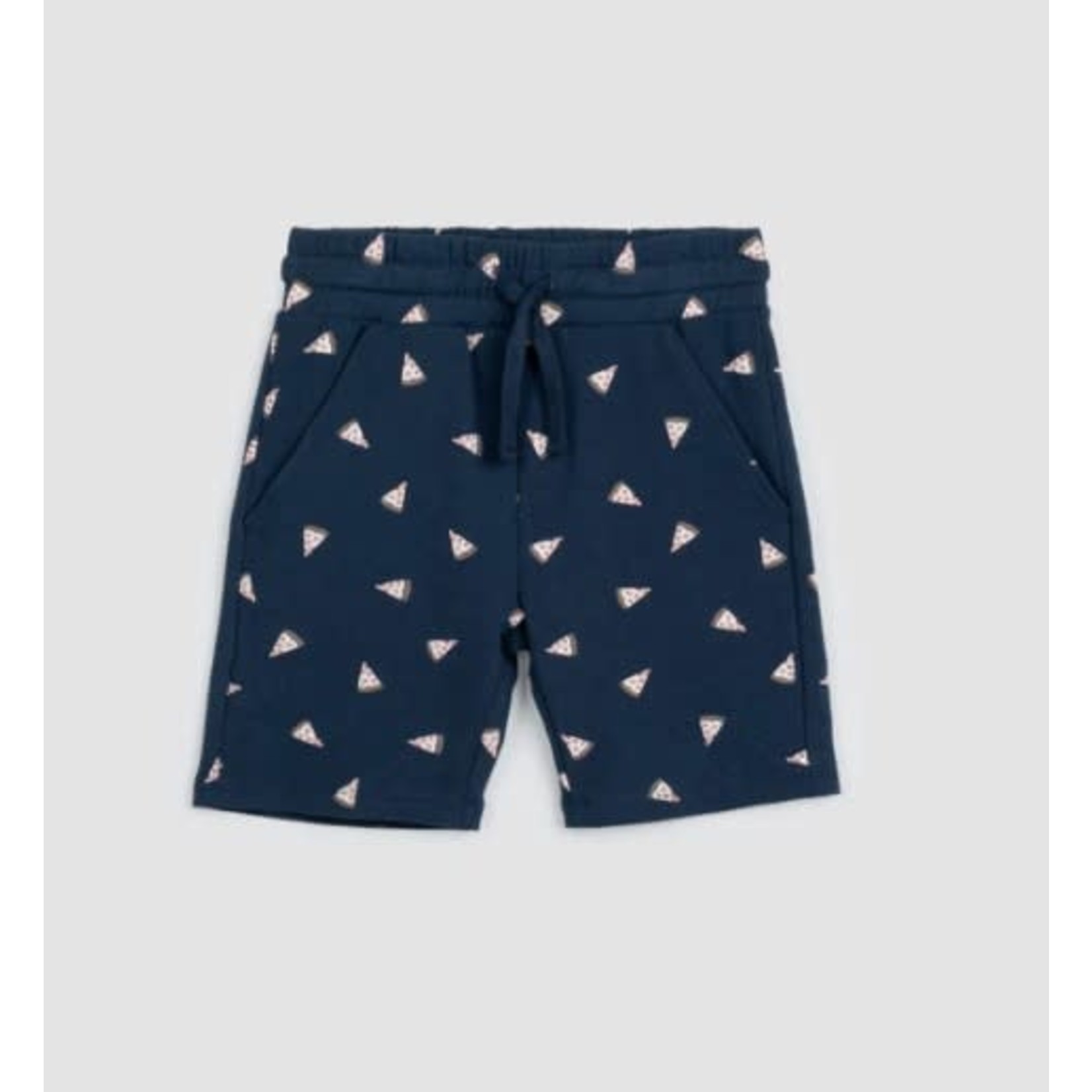 Miles the label MILES THE LABEL - Navy terry shorts with allover pizza print