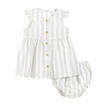 Petit Lem PETIT LEM - Multistriped Crosshatch Linen Blend Dress Set - light grey