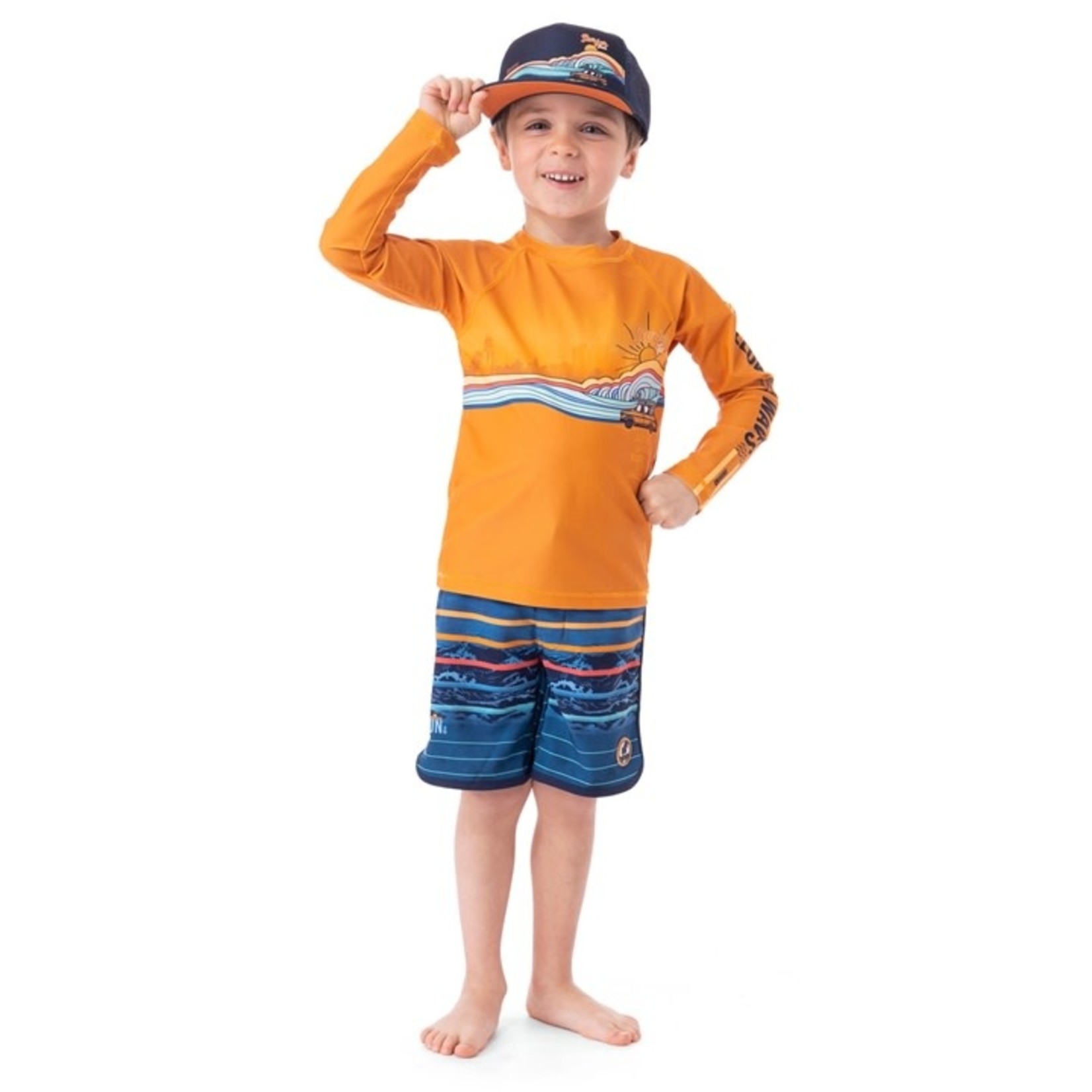 Nanö NANÖ -  T-shirt maillot dermoprotecteur orange imprimé voiture sur la plage
