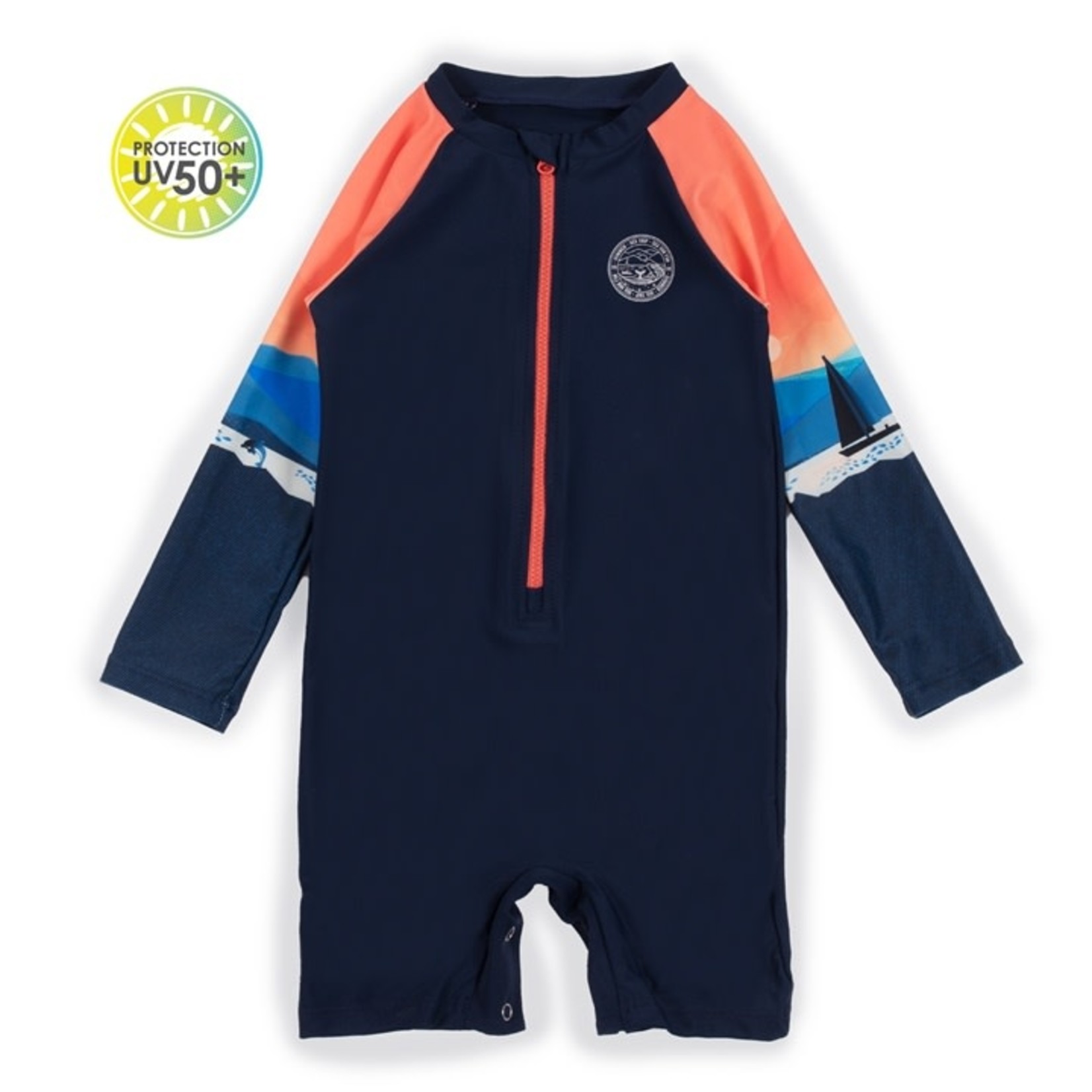 Nanö NANÖ - Navy and Orange One-piece Long Sleeve Rashguard Swimsuit 'Summer Sea Trip'