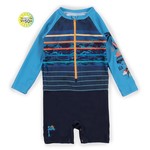 Nanö NANÖ - Maillot une pièce dermoprotecteur à manche longues marine et bleu  à rayures et imprimé de vagues