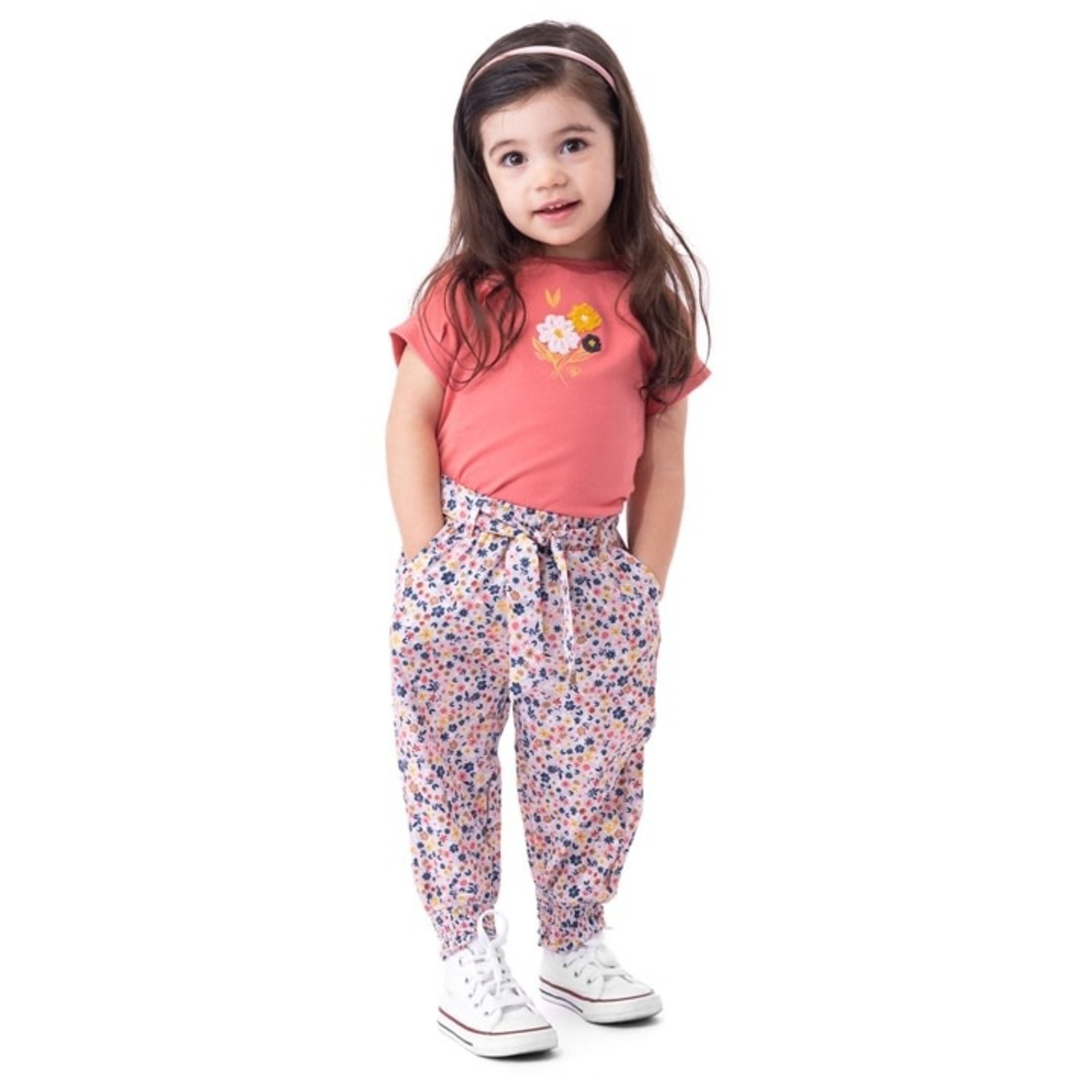 Nanö NANO - Lightweight Pants with Flower Pattern and Fabric Belt 'You, me and fruits'