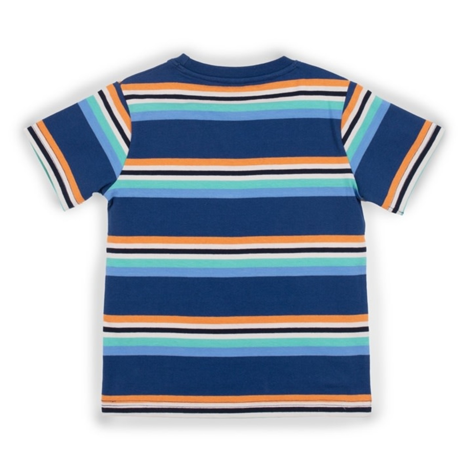 Nanö NANÖ - Blue and Orange Striped T-Shirt with Banana Appliqué 'Time to Travel'