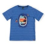 Nanö NANÖ -  Heather Blue T-shirt with Seaside Scene Appliqué 'Time to Travel'
