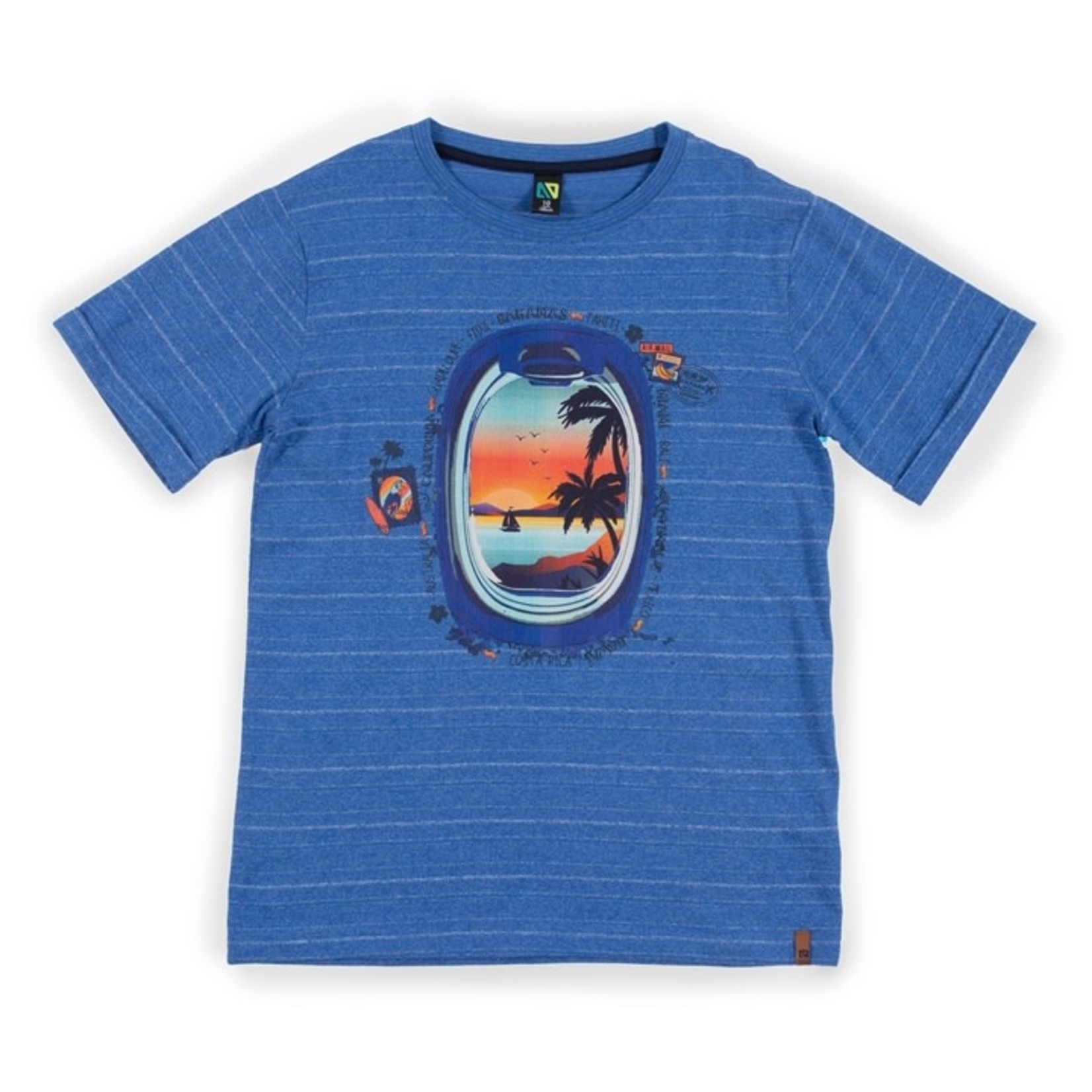 Nanö NANÖ - T-shirt bleu chiné avec appliqué scene bord de mer 'Bon Voyage'