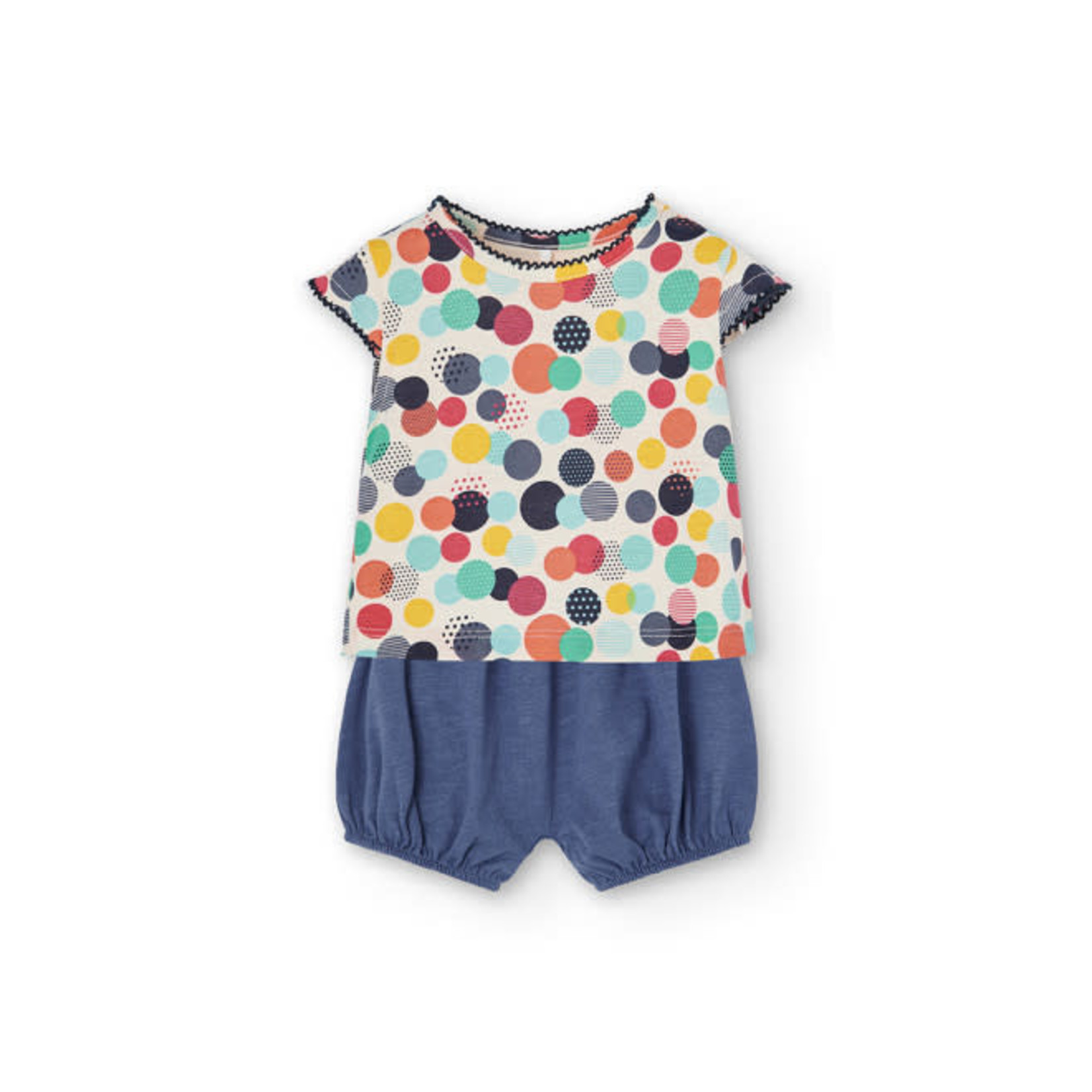 Boboli BOBOLI - Two-Piece Set With White Colorful Dots Print T-shirt And Navy Shorts