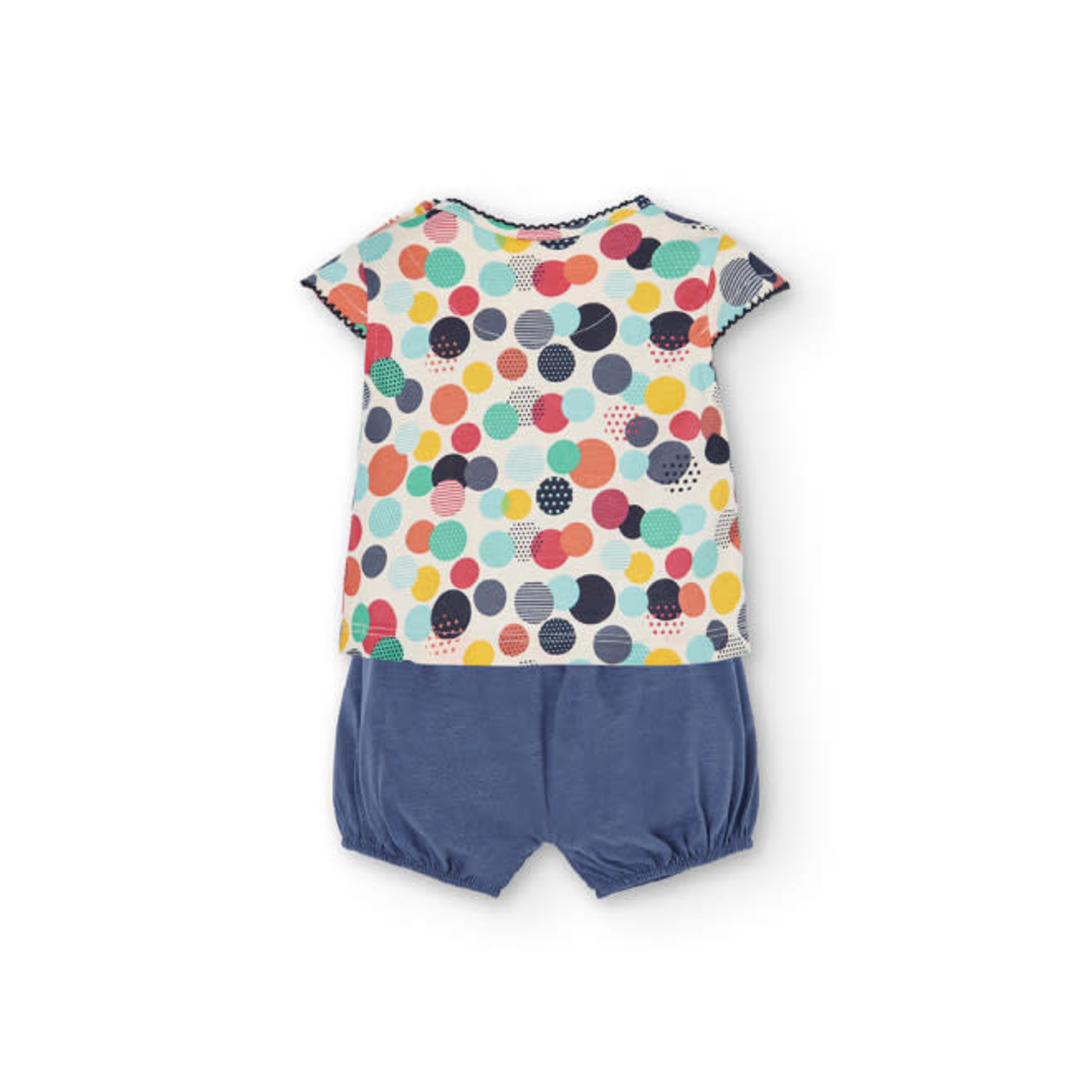 Boboli BOBOLI - Two-Piece Set With White Colorful Dots Print T-shirt And Navy Shorts