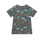 Deux par Deux DEUX PAR DEUX - T-shirt jersey de coton sarcelle foncée avec imprimé de dinosaures