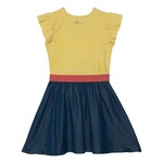 DEUX PAR DEUX - Mixed Fabric Short Sleeve Yellow & Blue Chambray Dress