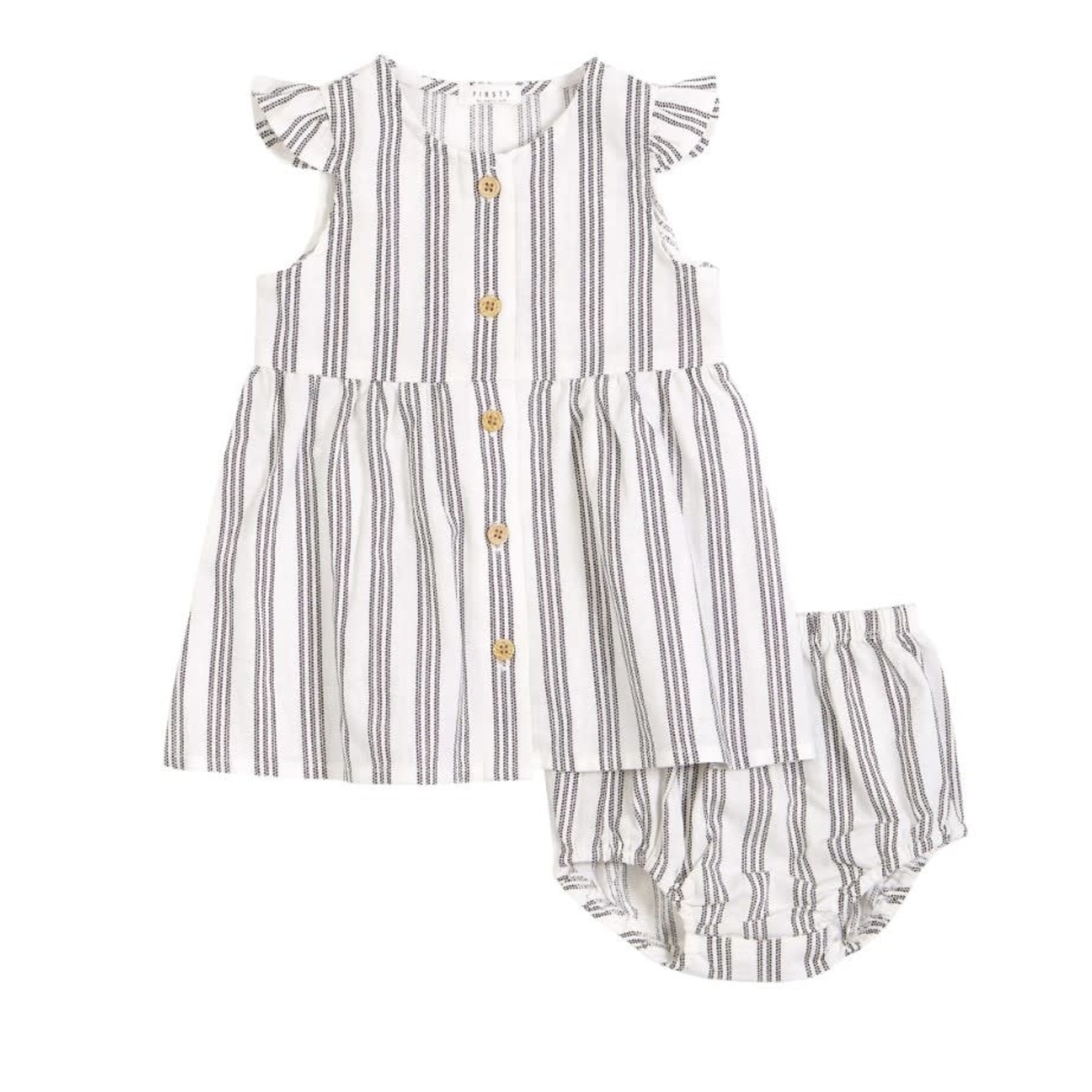 Petit Lem PETIT LEM - Multistriped Crosshatch Linen Blend Dress Set - Navy