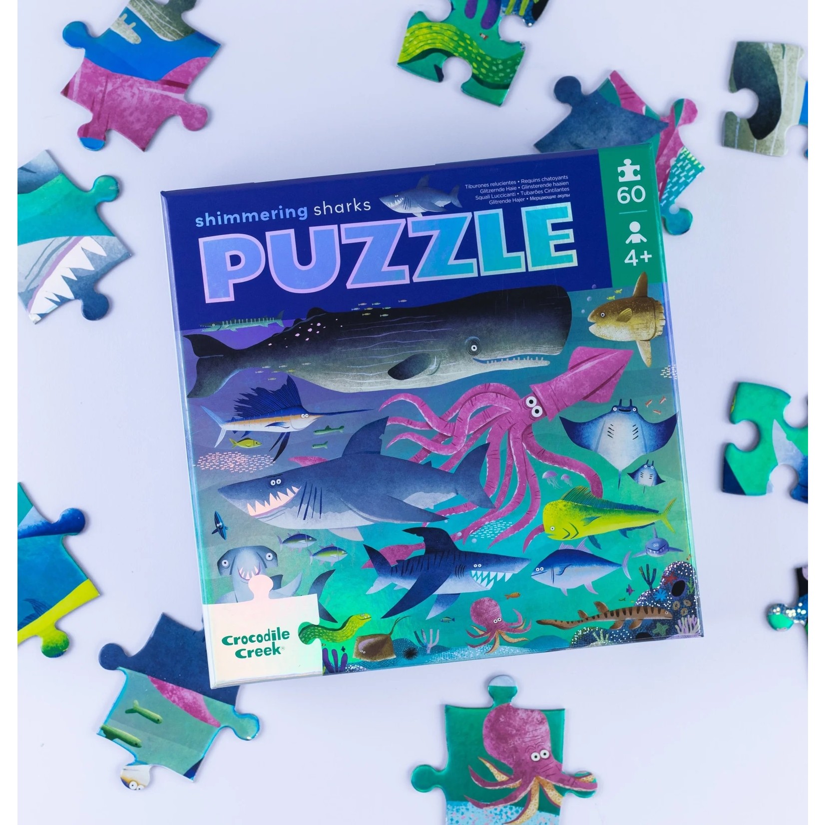 Crocodile Creek CROCODILE CREEK - Holographic Puzzle 'Shimmering sharks' - 60 pieces