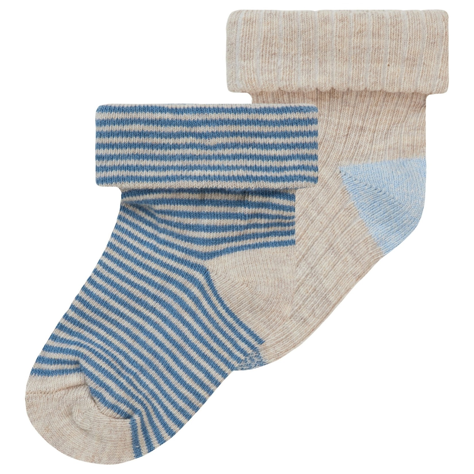 Noppies NOPPIES - 2-Pack Baby Socks - Aegean Blue Stripes and Ribbed Oatmeal 'Menard'