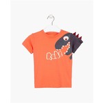 Losan LOSAN - Orange shortsleeve t-shirt with dinosaur appliqué on shoulder 'Roar'